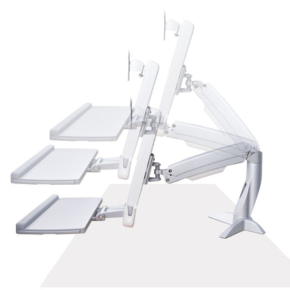 StarTech.com Sit-Stand Monitor Arm with Keyboard/Mouse Tray - Adjustable Desk Mount Sit-Stand Workstation Arm for Single 27" VESA Display - Ergonomic Articulating Standing Desk Converter
