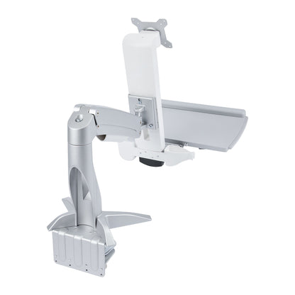 StarTech.com Sit-Stand Monitor Arm with Keyboard/Mouse Tray - Adjustable Desk Mount Sit-Stand Workstation Arm for Single 27" VESA Display - Ergonomic Articulating Standing Desk Converter