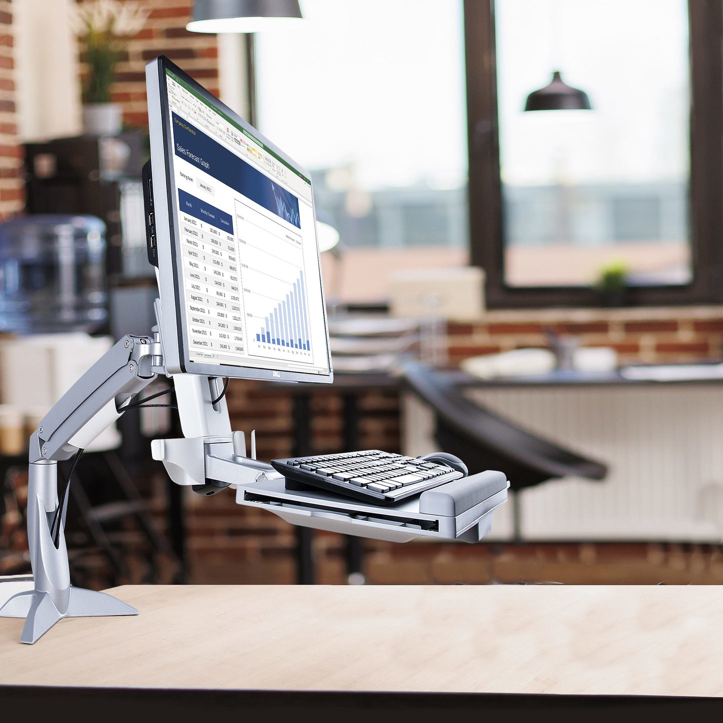 StarTech.com Sit-Stand Monitor Arm with Keyboard/Mouse Tray - Adjustable Desk Mount Sit-Stand Workstation Arm for Single 27" VESA Display - Ergonomic Articulating Standing Desk Converter