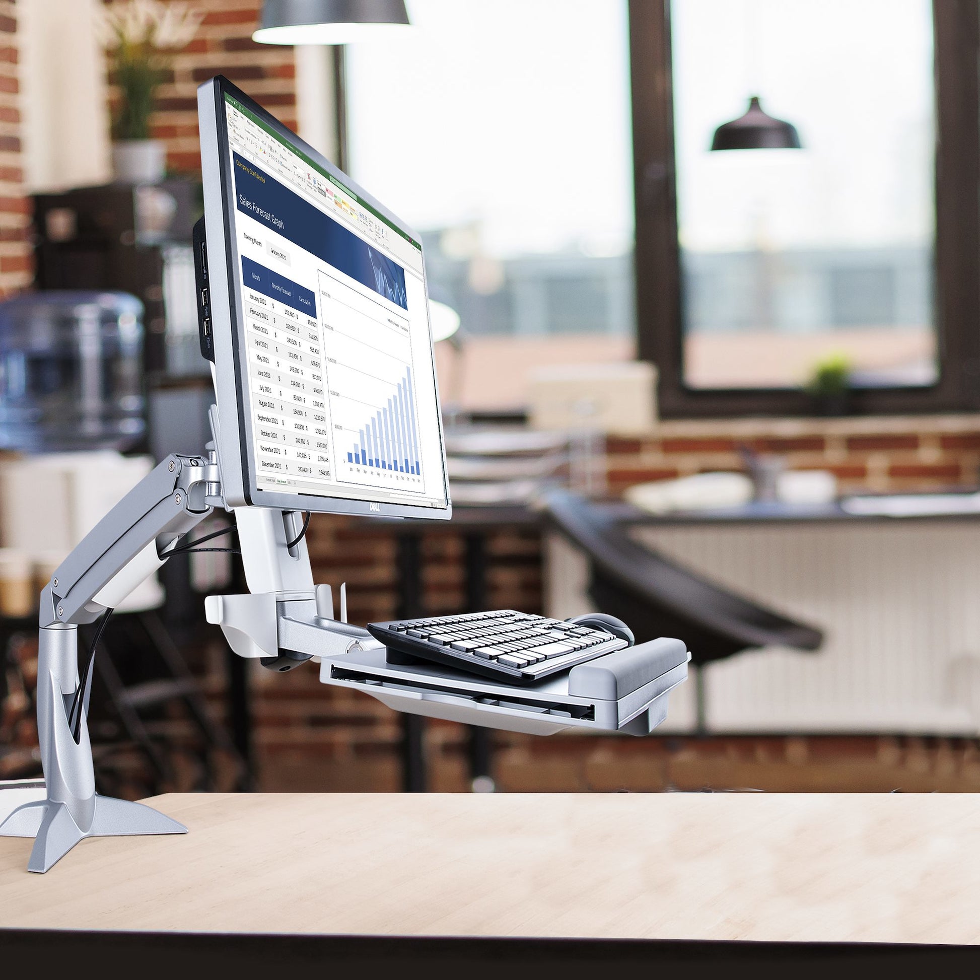 StarTech.com Sit-Stand Monitor Arm with Keyboard/Mouse Tray - Adjustable Desk Mount Sit-Stand Workstation Arm for Single 27" VESA Display - Ergonomic Articulating Standing Desk Converter