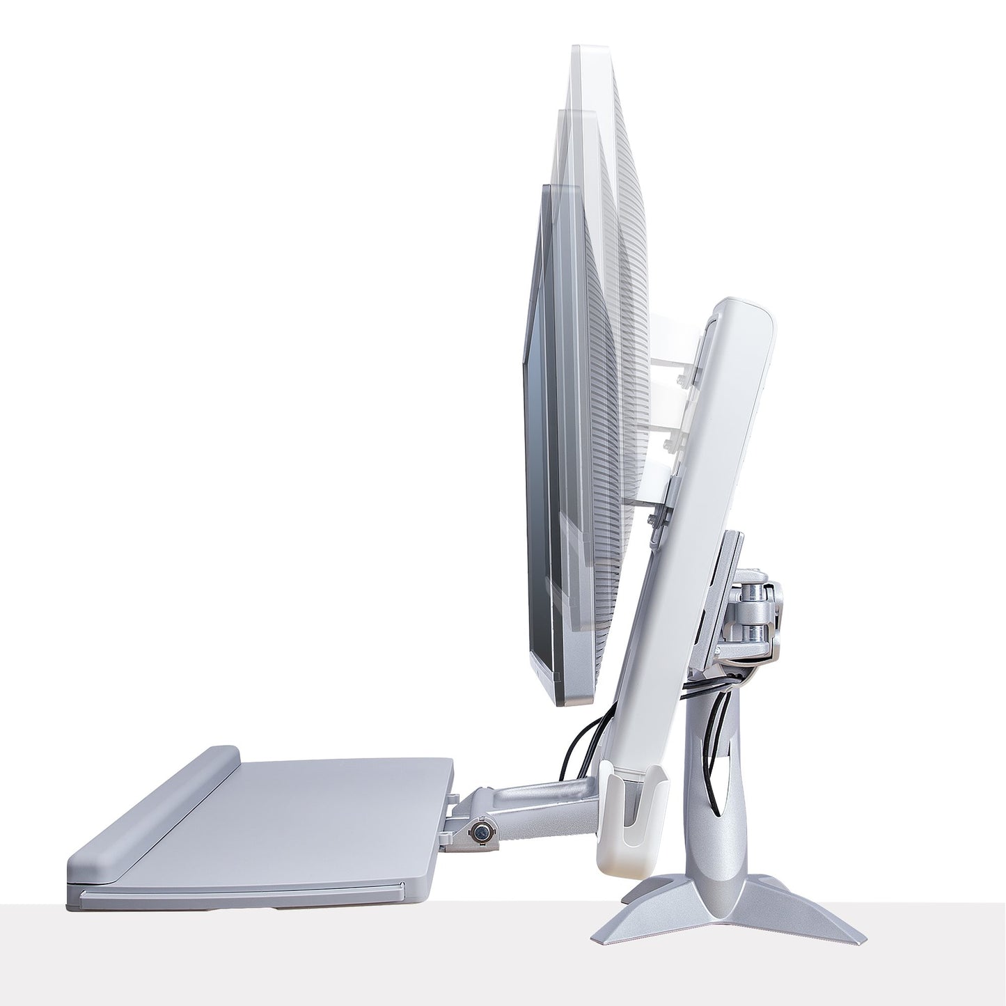 StarTech.com Sit-Stand Monitor Arm with Keyboard/Mouse Tray - Adjustable Desk Mount Sit-Stand Workstation Arm for Single 27" VESA Display - Ergonomic Articulating Standing Desk Converter