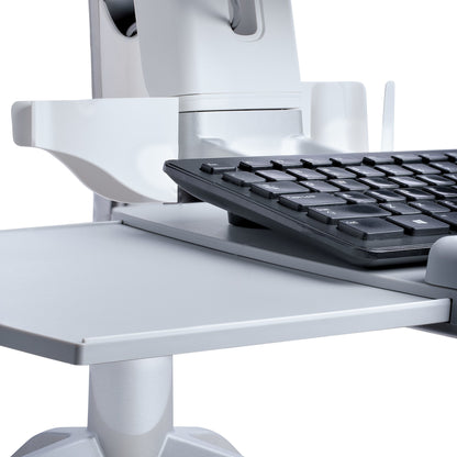 StarTech.com Sit-Stand Monitor Arm with Keyboard/Mouse Tray - Adjustable Desk Mount Sit-Stand Workstation Arm for Single 27" VESA Display - Ergonomic Articulating Standing Desk Converter
