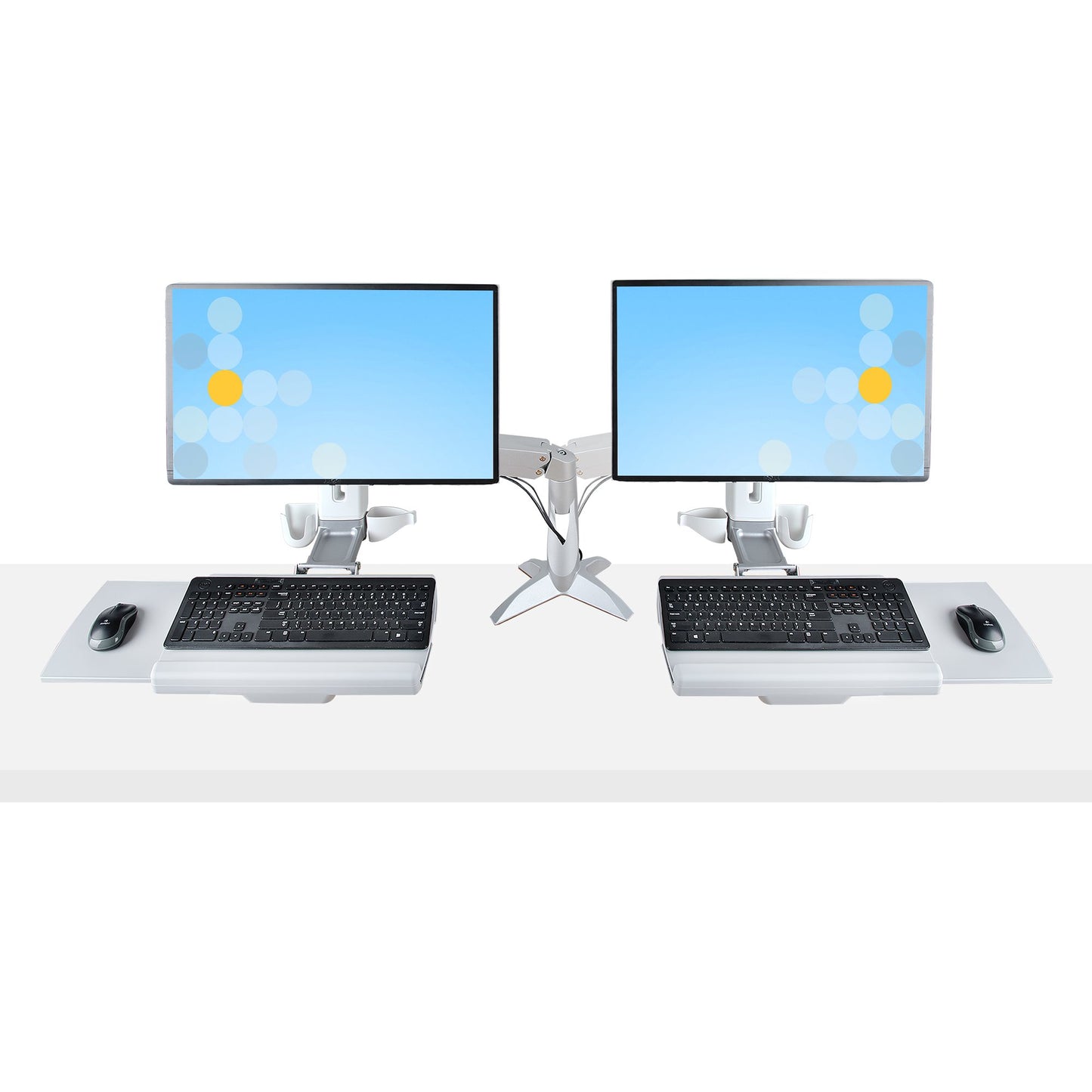 StarTech.com Sit-Stand Monitor Arm with Keyboard/Mouse Tray - Adjustable Desk Mount Sit-Stand Workstation Arm for Single 27" VESA Display - Ergonomic Articulating Standing Desk Converter