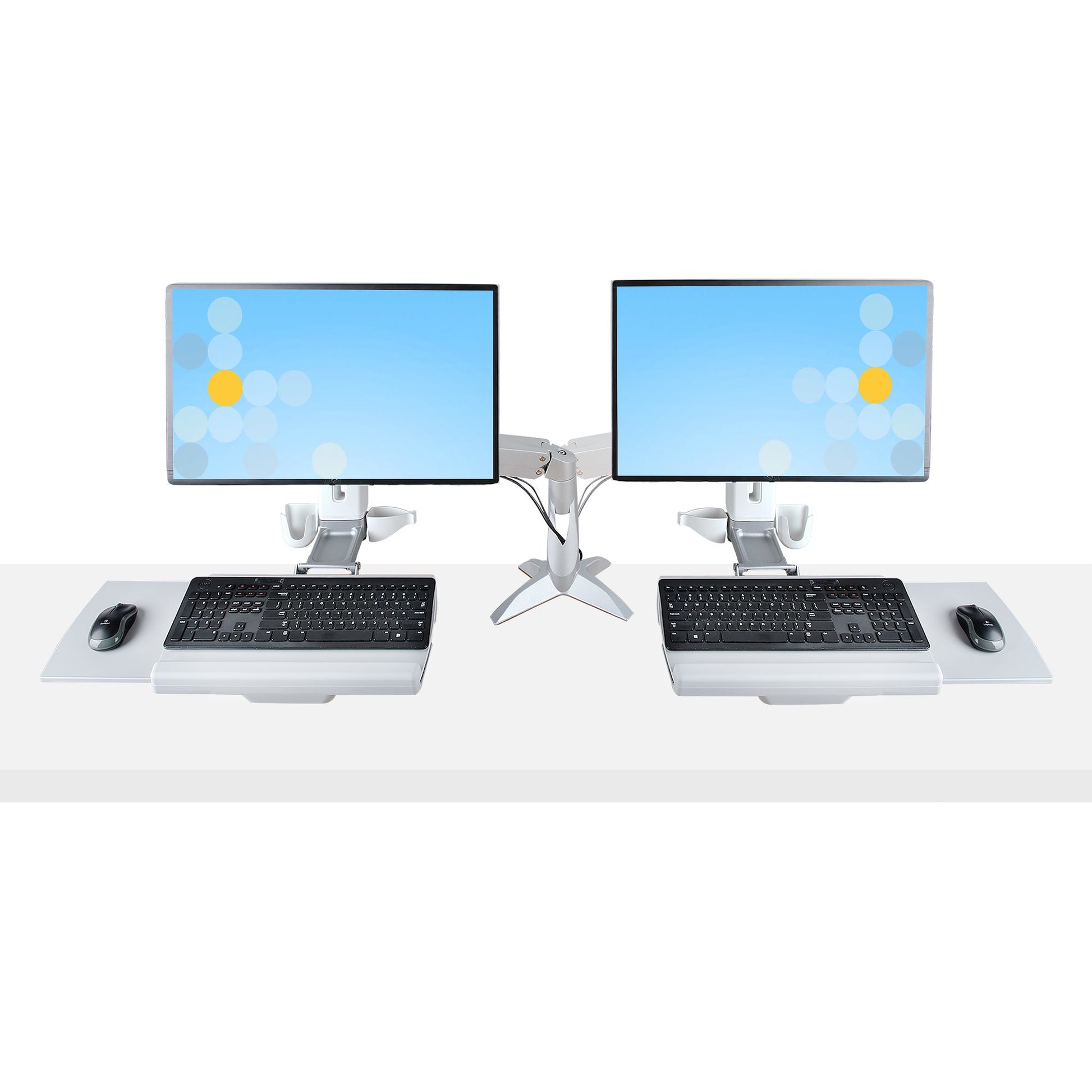 StarTech.com Sit-Stand Monitor Arm with Keyboard/Mouse Tray - Adjustable Desk Mount Sit-Stand Workstation Arm for Single 27" VESA Display - Ergonomic Articulating Standing Desk Converter