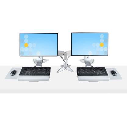 StarTech.com Sit-Stand Monitor Arm with Keyboard/Mouse Tray - Adjustable Desk Mount Sit-Stand Workstation Arm for Single 27" VESA Display - Ergonomic Articulating Standing Desk Converter