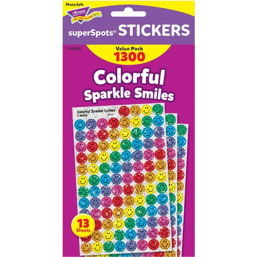 Trend Enterprises  Stickers, Colorful Sparkle Smiles, 1300 Stickers, AST