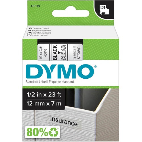 Dymo  DYMO D1 Electronic Tape, 1/2"x23' Size, Black/Clear-DYM45010