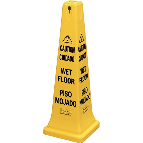 Rubbermaid Commercial Products  Safety Sign,"Caution Wet Floor",Cone,12-1/4"x12-1/4"x36",YW