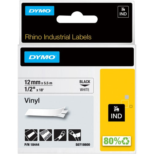 Dymo  Label, Vinyl, Industrial, 1/2"x18', White-DYM18444