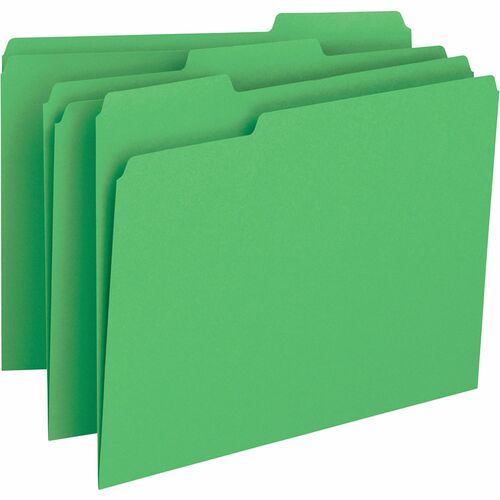 Business Source  File Folder,11pt,1/3 Cut Assorted Tabs,Letter,100/BX,GN