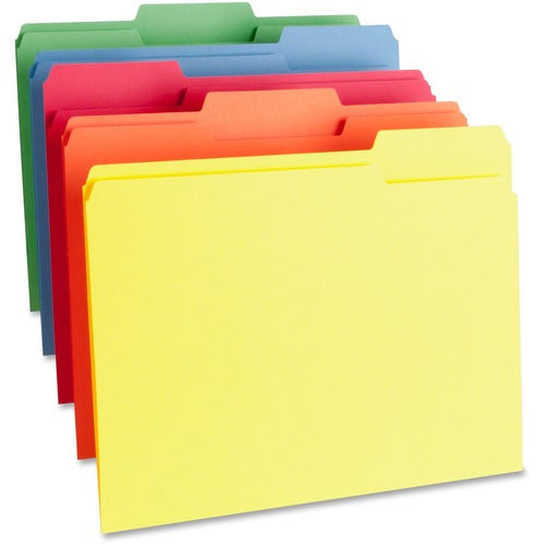 Business Source  Color File Folder, 1-Ply, 1/3 Cut Tabs, Letter,100/BX, AST
