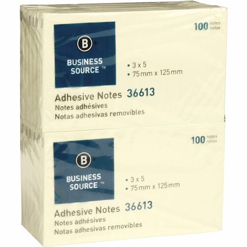 Business Source  Adhesive Notes, 100 Sheets, 3"x5", 12/PK, Yellow