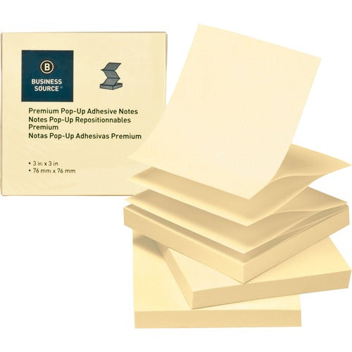 Business Source  Pop-up Adhesive Note Pads,3"x3",100 Sh, 24/PK,Yellow