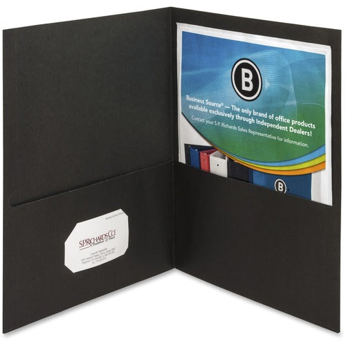 Business Source  2-Pocket Folders, 100 Sht Cap, Letter, 12"x9", 25/BX, BLK