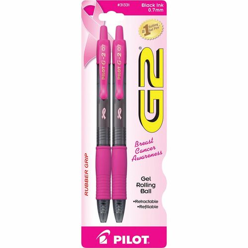 Pilot  Rollerball Pen,Retract,BCA, Grip,2/PK,Pink/Barrel,BLK Ink