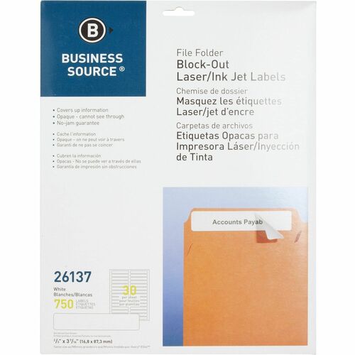 Business Source  File Fldr Labels,Block-Out,Lsr/Inkjet,750/PK,2/3"x3-7/16,WE