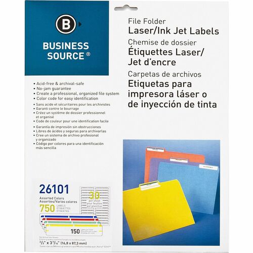Business Source  File Folder Labels,Laser/Inkjet,2/3"x3-7/16",750/PK,AST