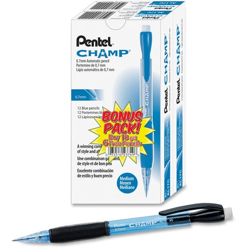 Pentel  Mechanical Pencil, Refillable, .7mm, 24/PK, Blue Barrel