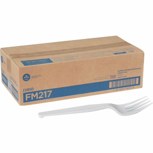 Dixie Foods  Forks, Plastic, Medium-Weight, 6-1/8"L, 1000/CT, White-DXEFM217