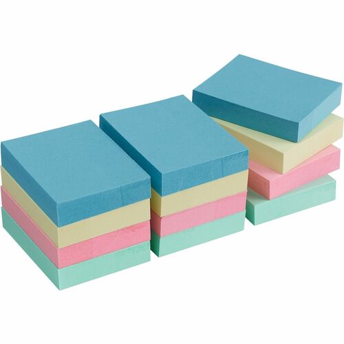 Business Source  Adhesive Notes,Plain,1-1/2"x2",100 Sh/PD, 12/PK, AST Pastel