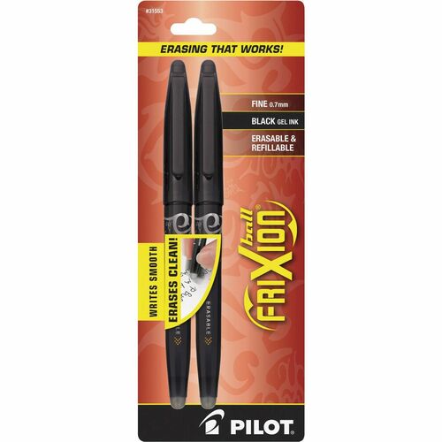 Pilot  Rollerball Gel Pen,Frix,Erasable,Fine,2/PK,Black Barrel/Ink