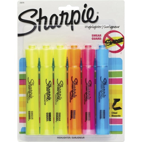 Newell Brands  Highlighters, Smear Guard, 4 Colors, 6/PK, AST