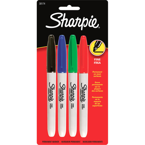 Newell Brands  Permanent Marker, Sharpie, Fine Point, 4/PK, AST