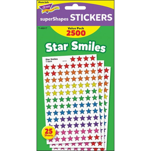 Trend Enterprises  Star Smiles Stickers, 25 Sheets, 2500/PK, 7/16", Multi