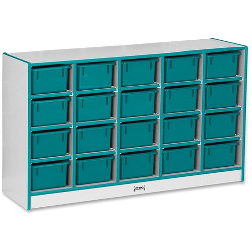 Jonti-Craft, Inc.  Cubbie Storage Unit,w/20 Bins,29.5"x48"x15",Teal Edge/Trays