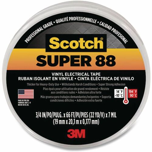 3M  Scotch 88 Super Vinyl Electrical Tape, 0.75" x 66 ft, Black