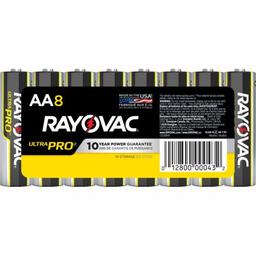Rayovac Corporation  Industrial Plus Batteries, Alkaline, AA, 1.5V, 8/PK