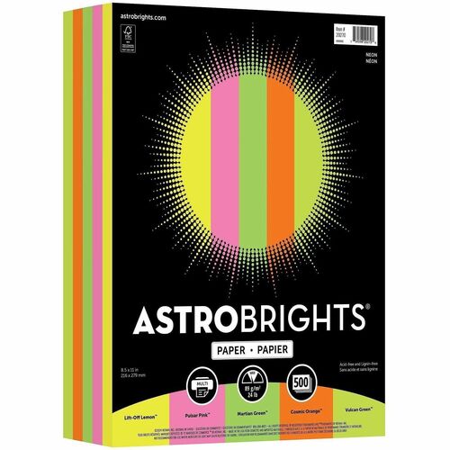 Wausau Papers  Astro Paper, 24 Lb, 8-1/2"x11", 500 Sheets, Assorted