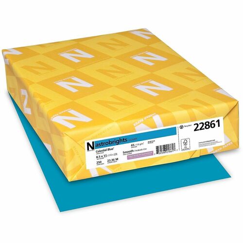 Wausau Papers  Cardstock, 65 lb, 8-1/2"x11", 250/PK, Celestial Blue