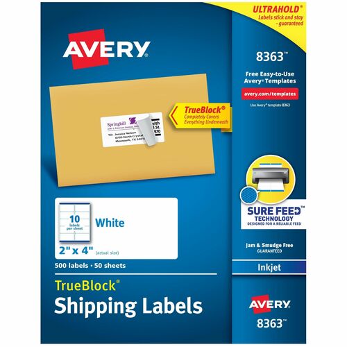 Avery  Labels,f/Shipping,Inkjet,Sure Feed,Perm,2"x4",500/BX,WE