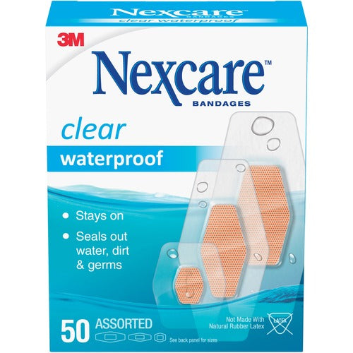 3M  Bandages, Waterproof, Assorted Sizes, 50/BX, Clear