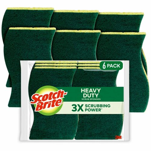 3M  Scrub Sponges, Hvy-Duty, 4-1/2"x2-3/4", 6/PK, YW/GN