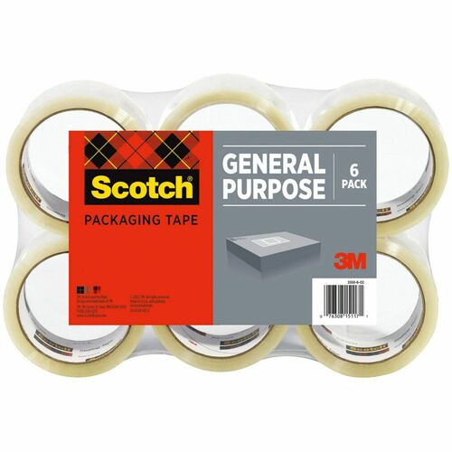 3M  Packing Tape, 1-7/8"x54.6 Yds., 3" Core, 6/PK, Clear