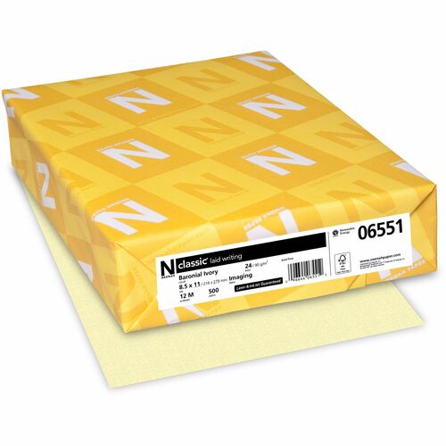 Neenah Paper Inc  Classic Laid Paper, 24lb, 8-1/2"x11", 500SH/RM, Ivory