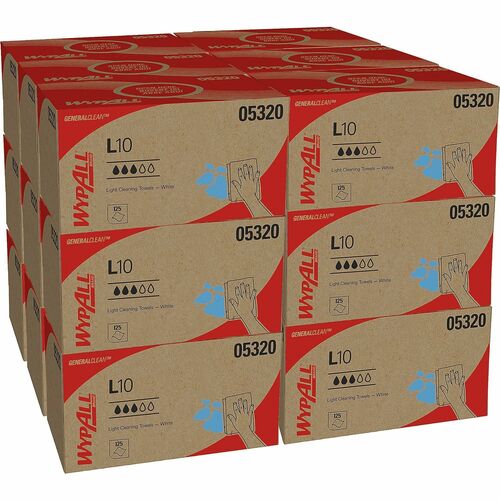 Kimberly-Clark Professional  Wipers, L10, Utility, 1-Ply, 9"x10-1/4", 125/BX, 18BX/CT, WE