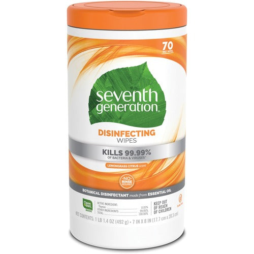 Seventh Generation  Disinfecting Wipes,Lemongrass Citrus,70/Tub