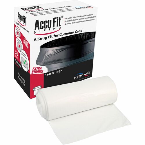 Heritage Bag Company  Can Liner, Accufit, 44 Gal, 0.9mil, 37"x50", 50/BX, Clear-HERH7450TCRC1