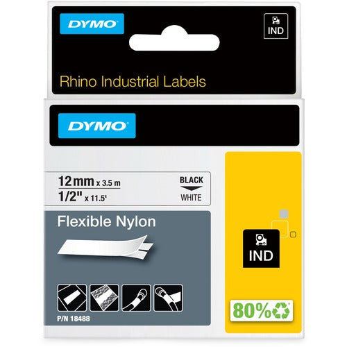 Dymo  Label, Flexible Nylon, 1/2"x11.5', White-DYM18488