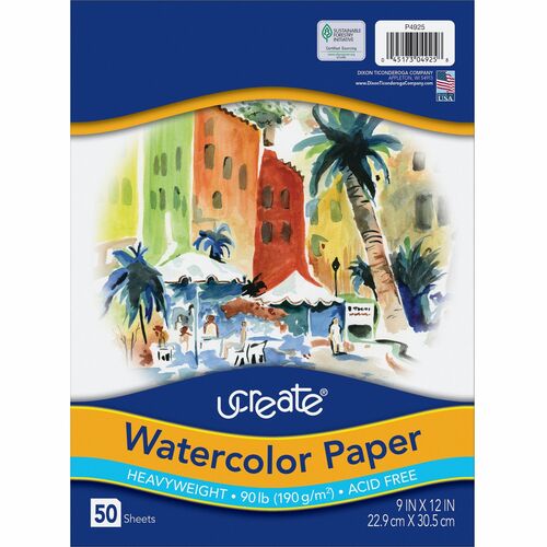 Pacon  Watercolor Paper, 90lb., 9"x11", 50SH/PK, White