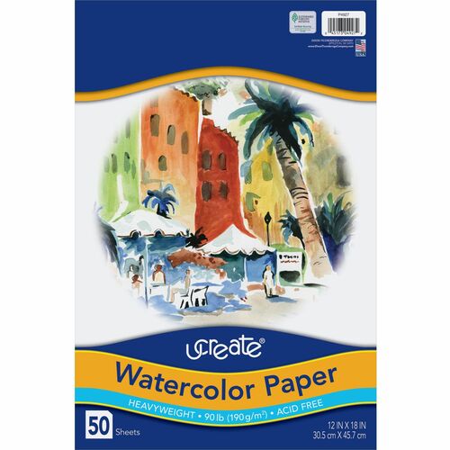 Pacon  Watercolor Paper, 90lb., 12"x18", 50SH/PK, White