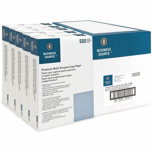 Business Source  Multipurpose Paper,20lb.,92 Bright,8-1/2"x11",5RM/CT,White