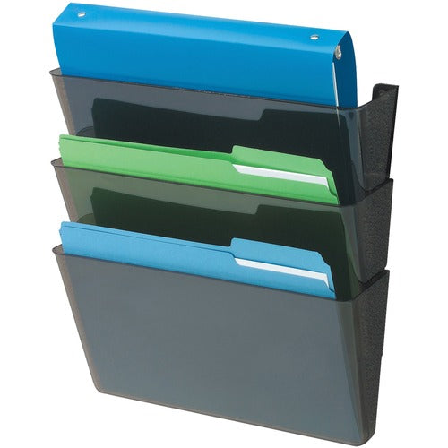 Deflecto  Wall Files, 3-Pocket, Letter, 13"x4"x14"-19", Black