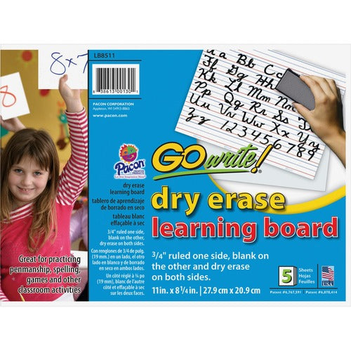 Pacon  Dry-Erase Learning Board, 2-Sided, 8-1/4"x11", 5/PK, White