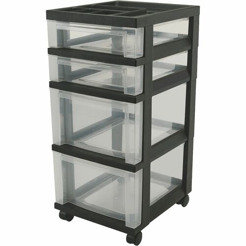 Iris  Mini Chests,4-Drawer,12-1/16"x14-1/4"x26-7/16",Clear/Black
