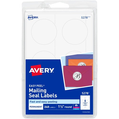 Avery  Mailing Seals, 1-1/2" Round, 4"x6", 240/PK, White