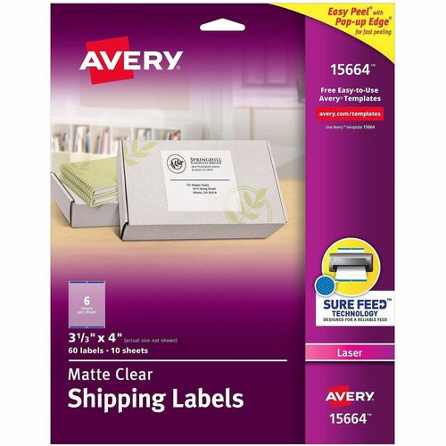 Avery  Laser Labels, Mailing, 3-1/3"x4", 60/PK, Clear